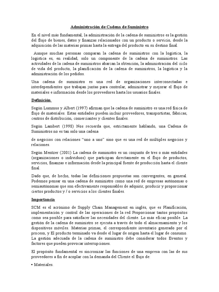 Gestión de la Cadena de Suministro | PDF | Logística | Gestión de la ...
