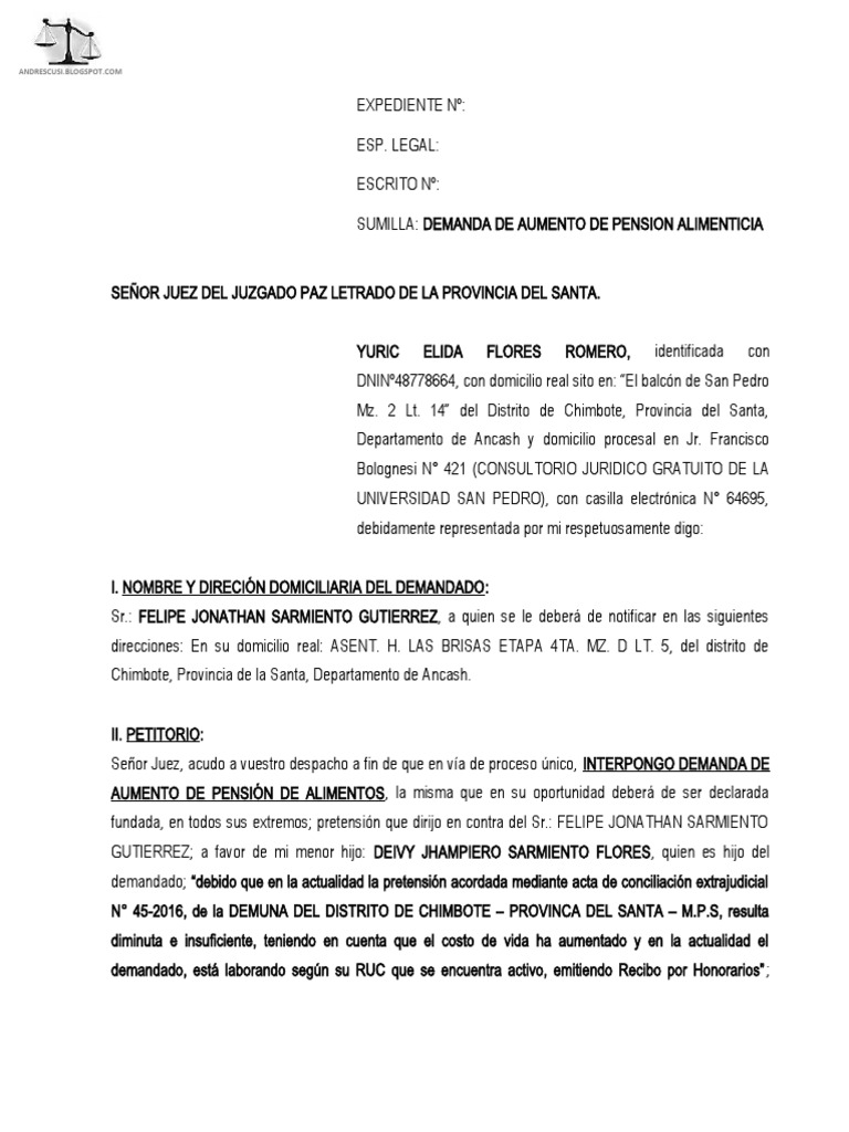 Demanda De Aumento De Alimentos 2 Pdf Pensión Alimenticia Demanda