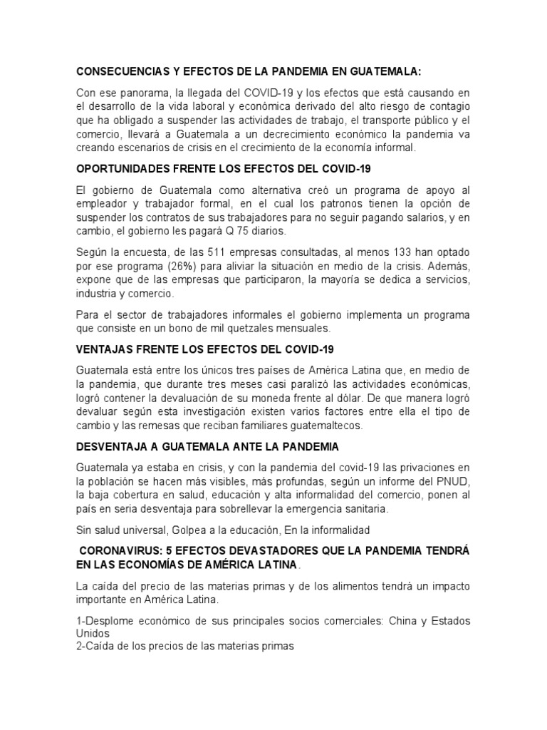 Consecuencias y Efectos de La Pandemia en Guatemala 2021 | PDF ...