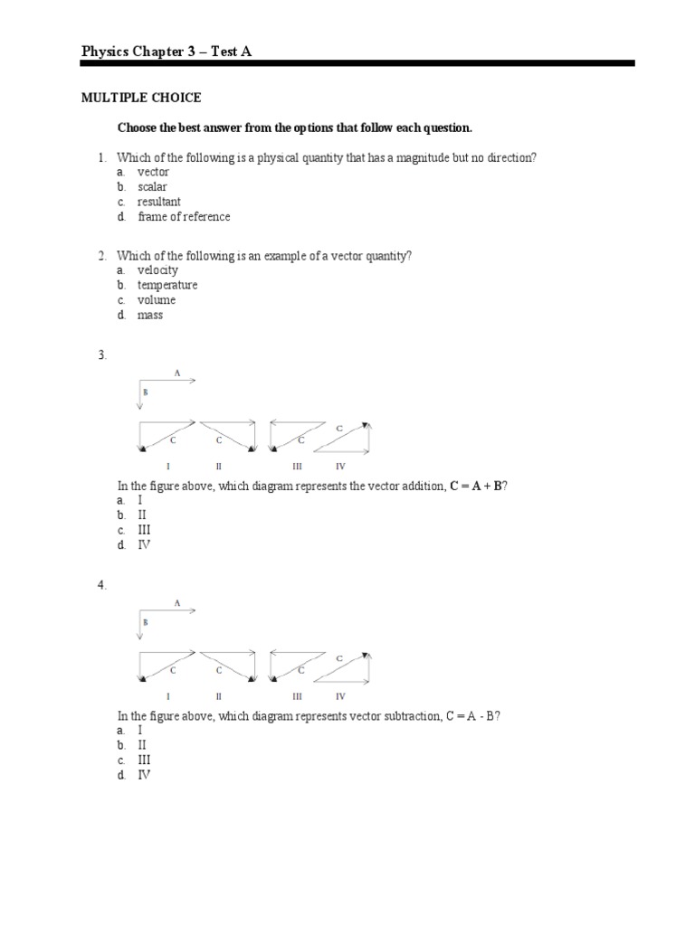 Physics Chapter 3 - Test A: 1. A. B. C. D. 2. A. B. C. D. 3 | PDF ...