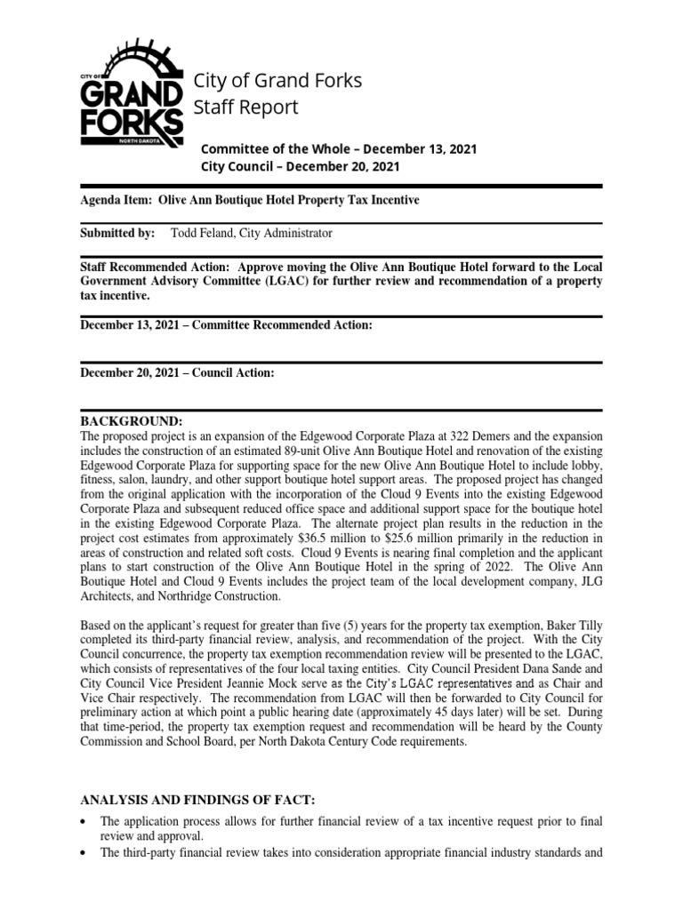 Dec. 13 2021 Grand Forks Olive Ann Second Proposal PDF Taxes Economies