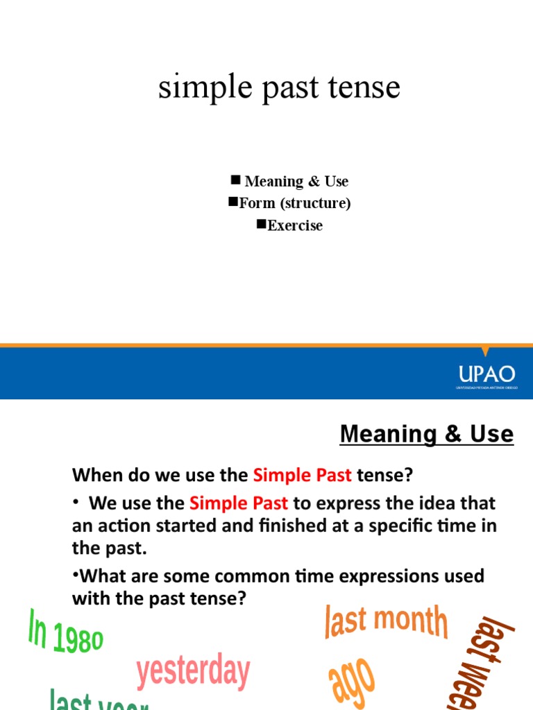 Simple Past Tense Meaning & Use Form (Structure) Exercise PDF Verb