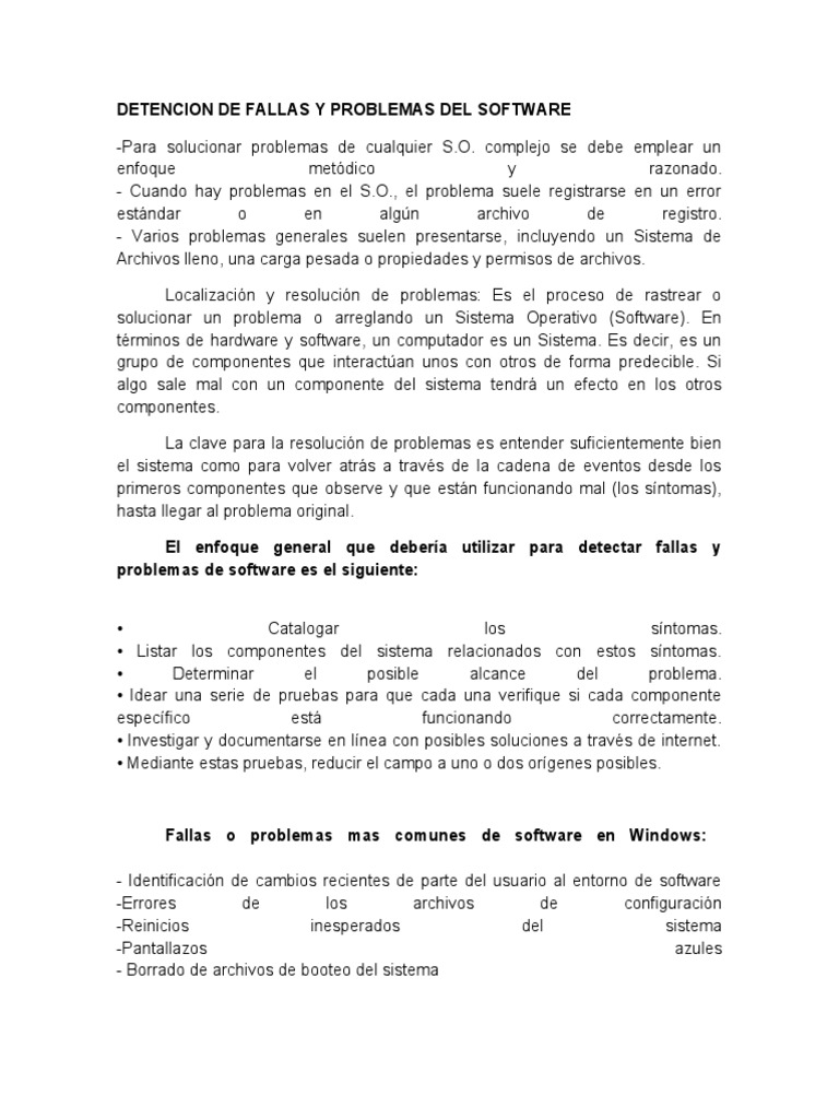 Detencion De Fallas Y Problemas Del Software Pdf Hardware De La