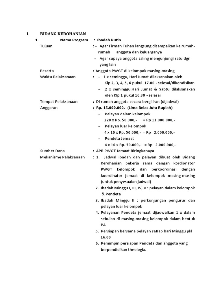 Program Kerja & Apbd Bidang Kerohanian | PDF