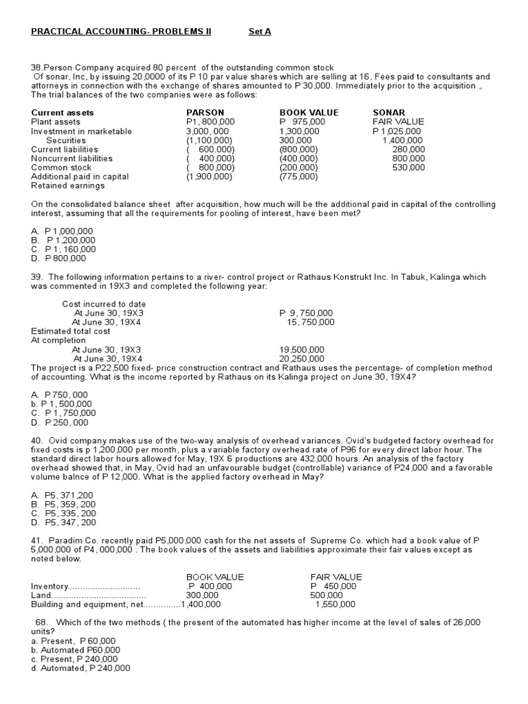 Accounting Problem Set and Solutions | PDF | Cheque | Dividend