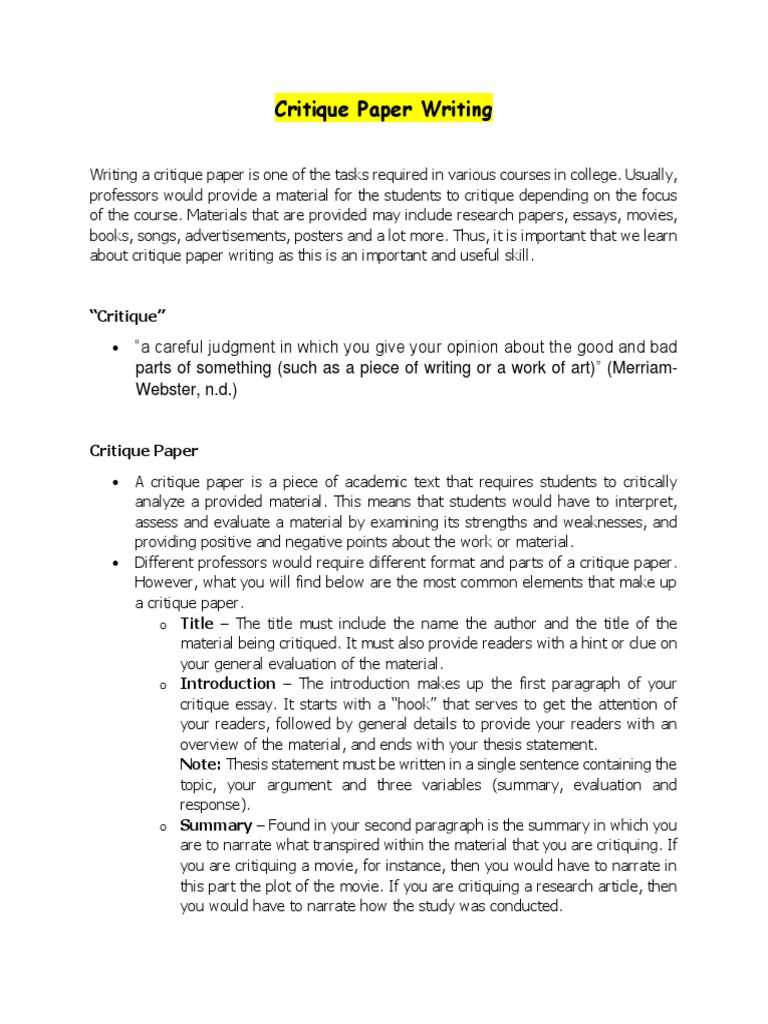 Guide to Writing a Critique Paper | PDF | Thesis | Essays