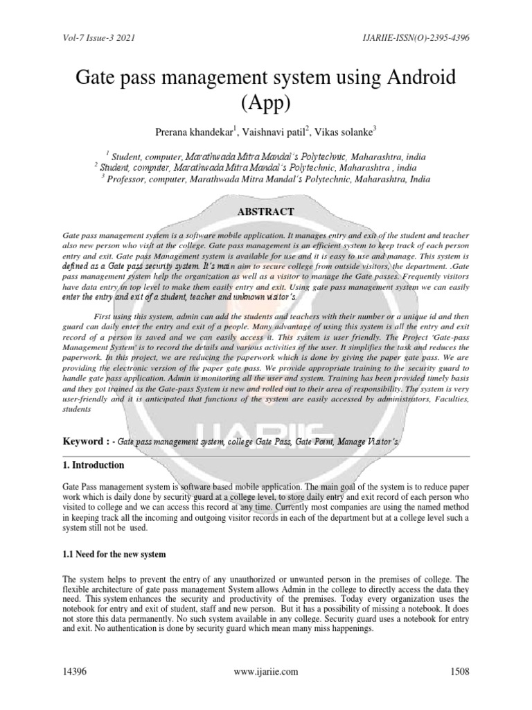 Gate Pass Management System Using Android (App) : Prerana Khandekar ...