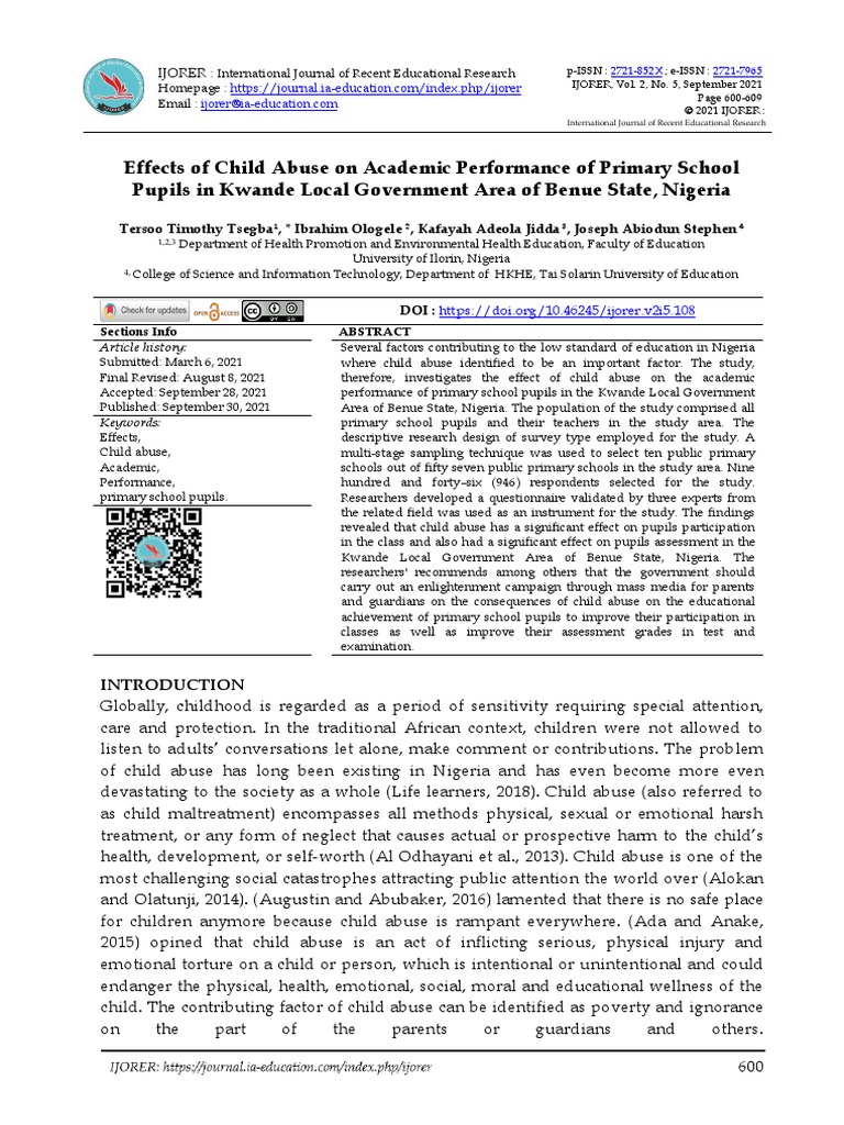 Effects of Child Abuse On Academic Performance of Primary School Pupils ...