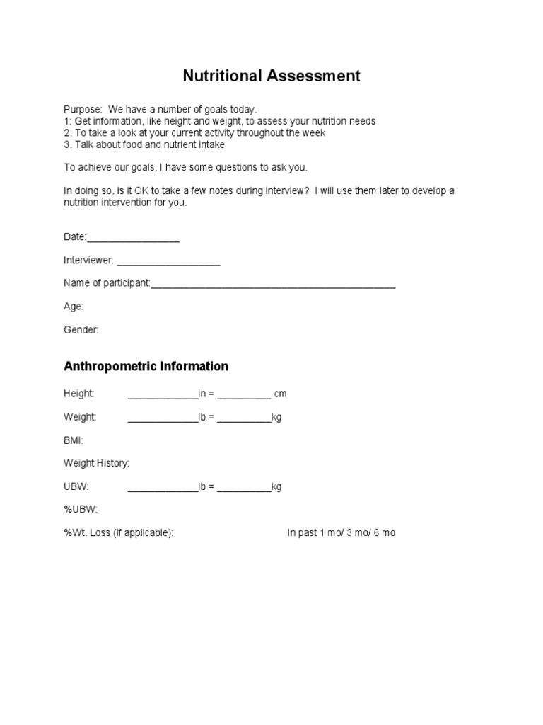 Nutritional Assessment Interview Guide | PDF | Foods | Dietary Supplements