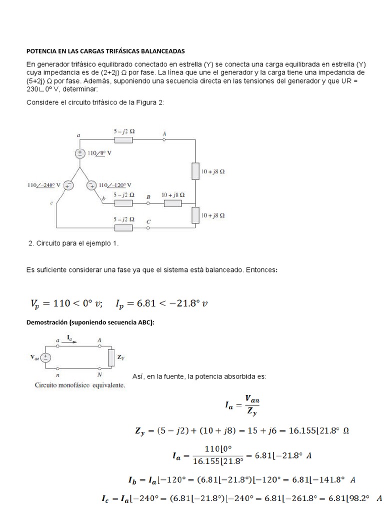 Potencia en Las Cargas Trifásicas Balanceadas PDF Energia electrica