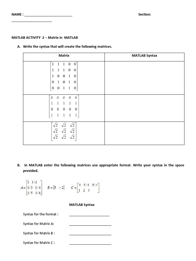 Syntax For The Format: - Syntax For Matrix A: - Syntax For Matrix B ...