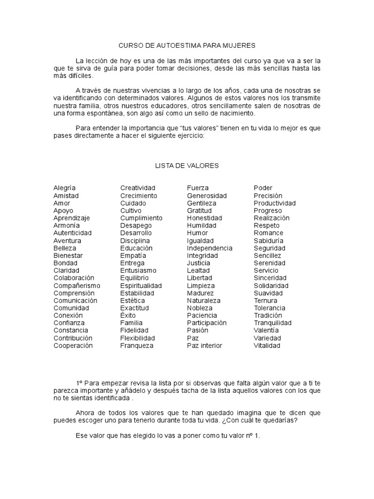 LISTA DE VALORES