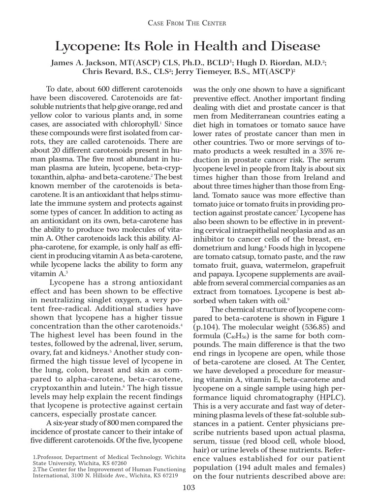 Lycopene Its Role in Health and Disease PDF Carotenoid