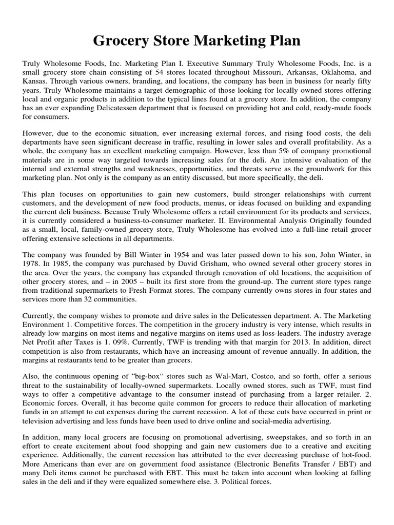 Grocery Store Marketing Plan PDF Grocery Store Retail