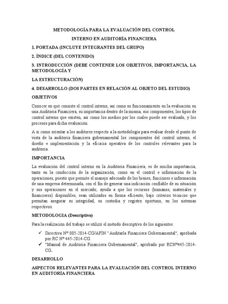 Evaluación del Control Interno en Auditoría | PDF | Auditoría | Contralor