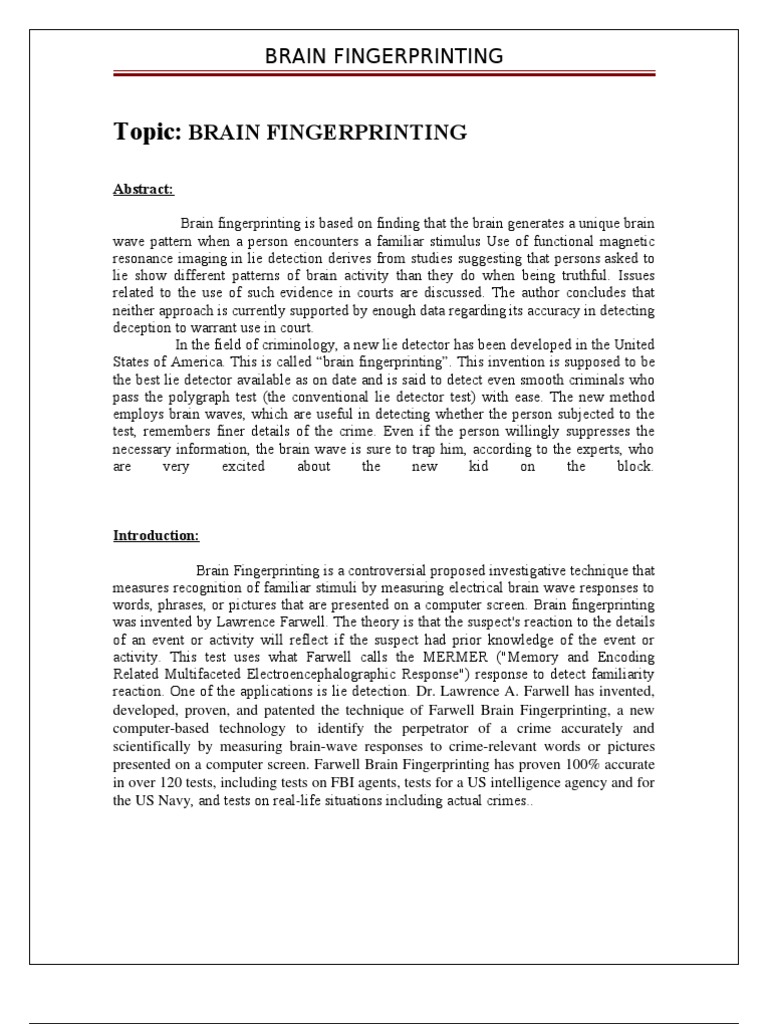 Advances in Brain Fingerprinting Technology | PDF