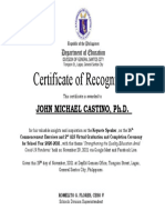 Certificate of Recognition: John Michael Castino, PH.D