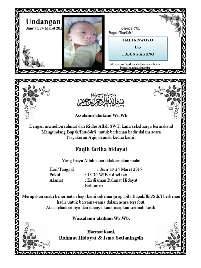 Contoh Surat Undangan Aqiqah | PDF