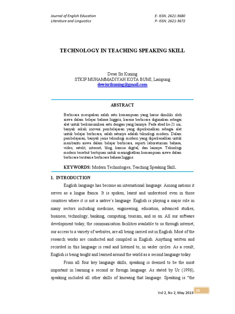 Technology in Teaching Speaking Skill 61ea4817 | PDF | Language