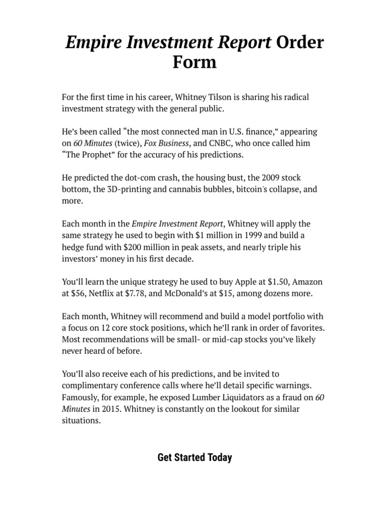 Empire Financial Research PDF Subscription Business Model Mail