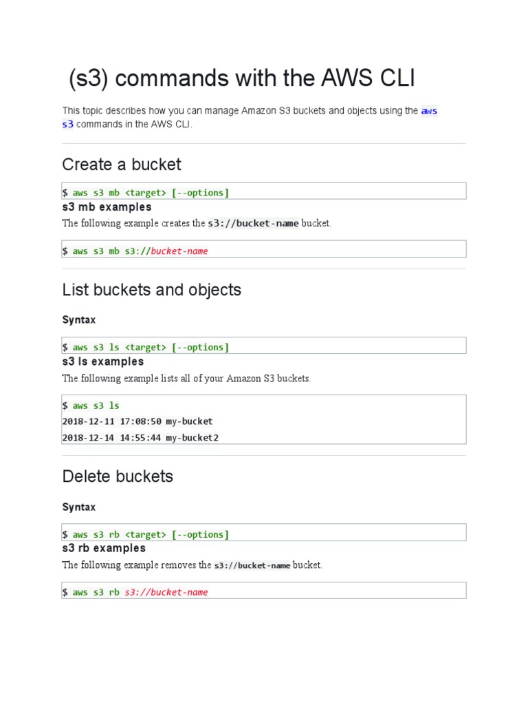 (s3) Commands With The AWS CLI Create A Bucket Download Free PDF