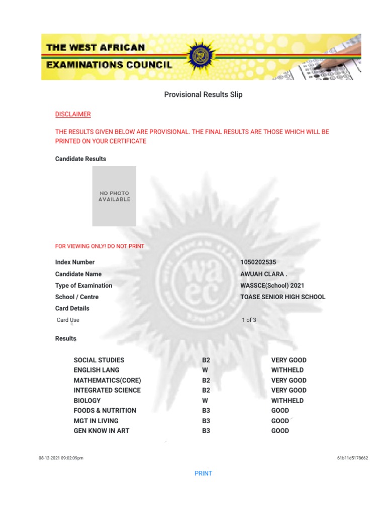 WAEC Candidate EResults | PDF