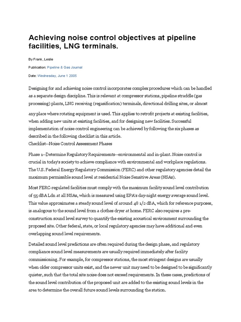 Noise Control in LNG and Pipeline Facilities | PDF | Noise | Contour Line