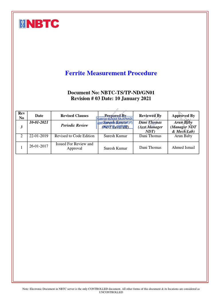 04 Ferrite Measurement Procedure Rev.3 PDF Nondestructive Testing