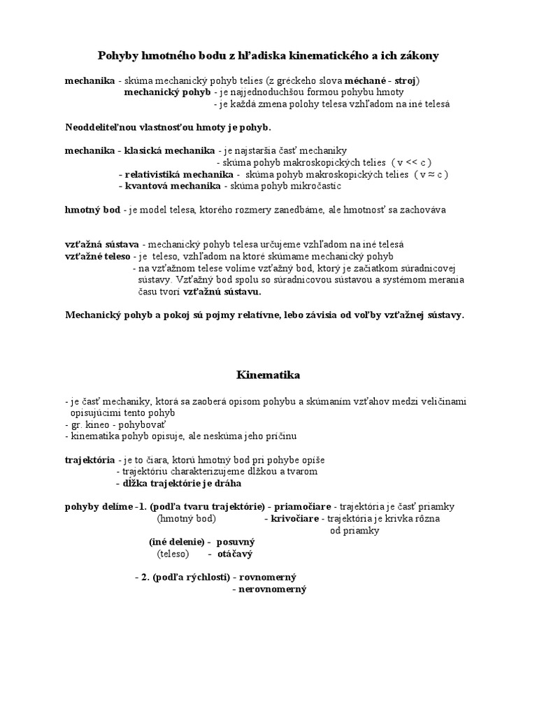 Kinematika Rovn Priamoc Pohyb Teoria | PDF