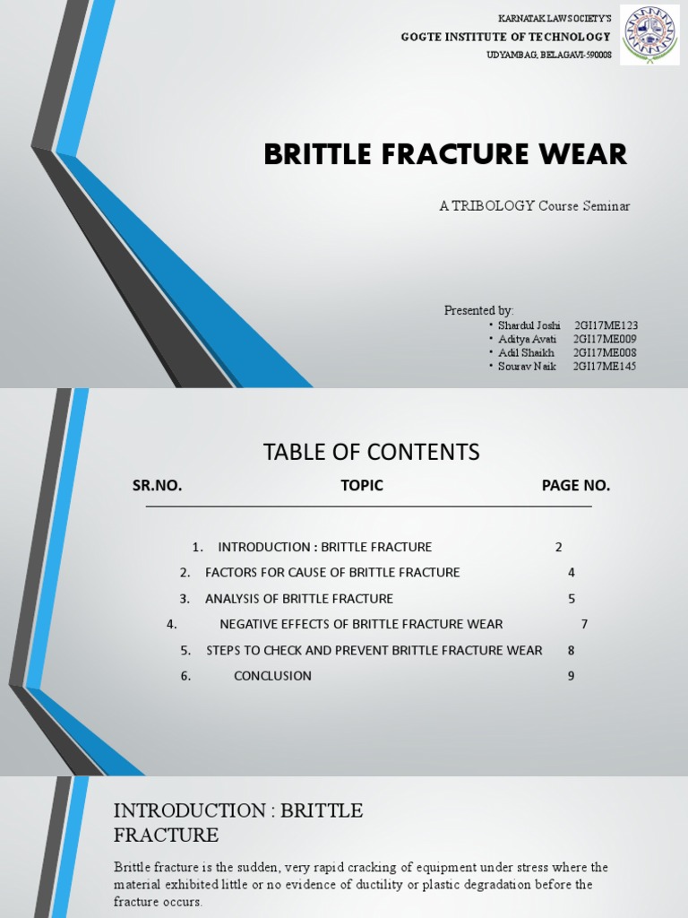 Brittle Fracture Wear A TRIBOLOGY Course Seminar PDF Fracture