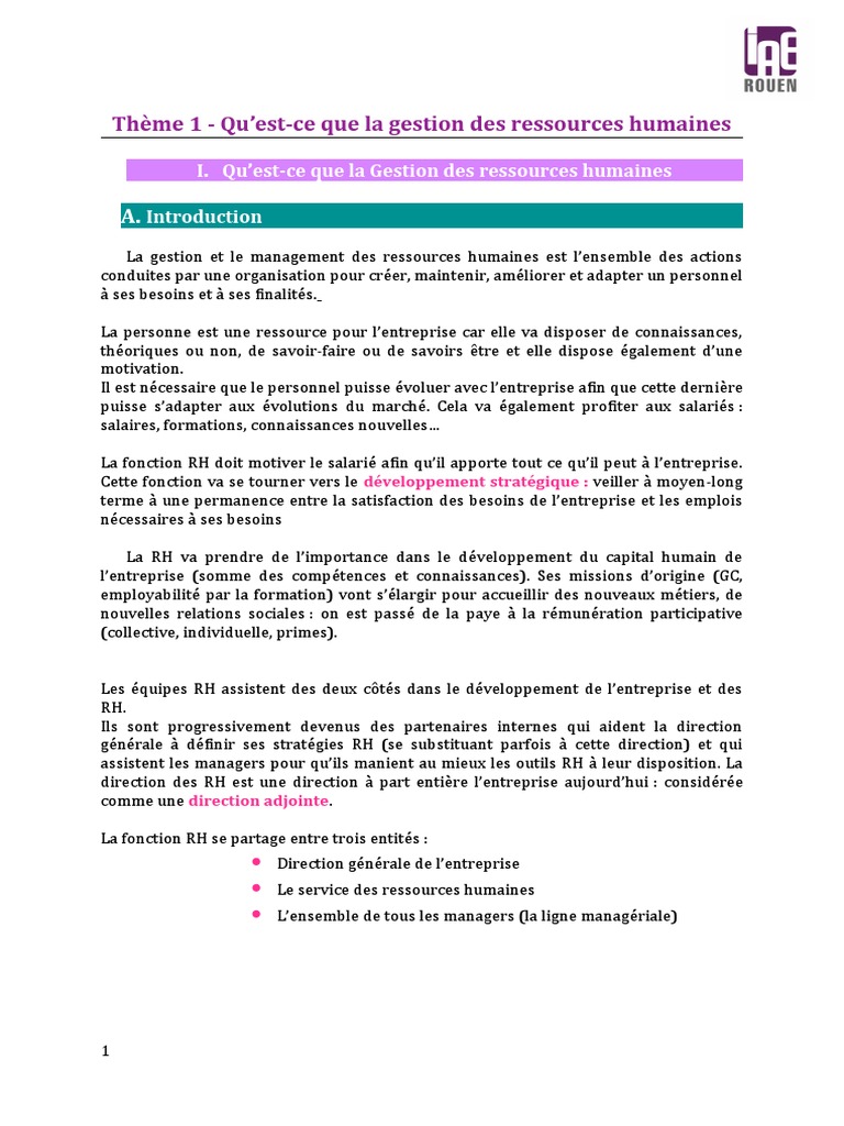 Gestion RH : Fondamentaux et Missions | PDF | Gestion des ressources ...