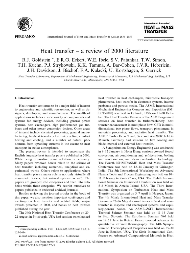 Heat Transfer - A Review of 2000 Literature, PDF