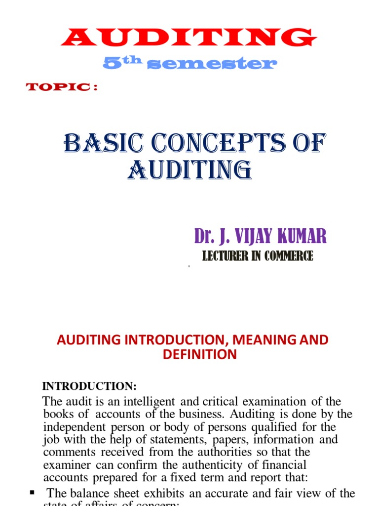 5th Sem I Unit Auditing PPT 1.pdf334 | PDF | Audit | Accounting