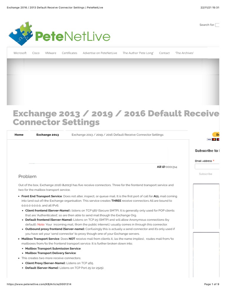 Exchange 2016 2013 Default Receive Connector Settings | PDF | Transport ...