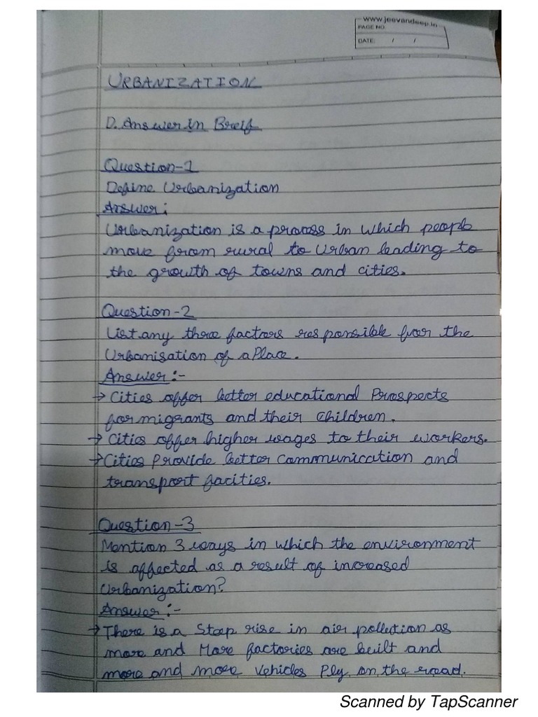 Voyage Class 8 Urbanisation Answers PDF