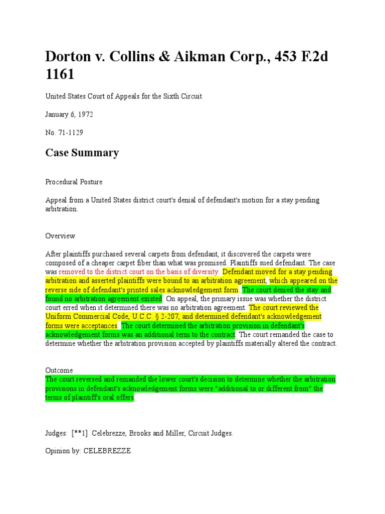 Dorton v. Collins & Aikman Corp | PDF | Offer And Acceptance | Public Law
