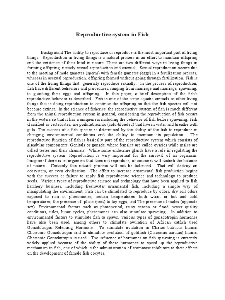 Fish Reproductive System Overview | PDF | Reproduction | Reproductive ...