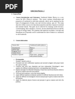 Solid State Physics - 1 1-Course Plan