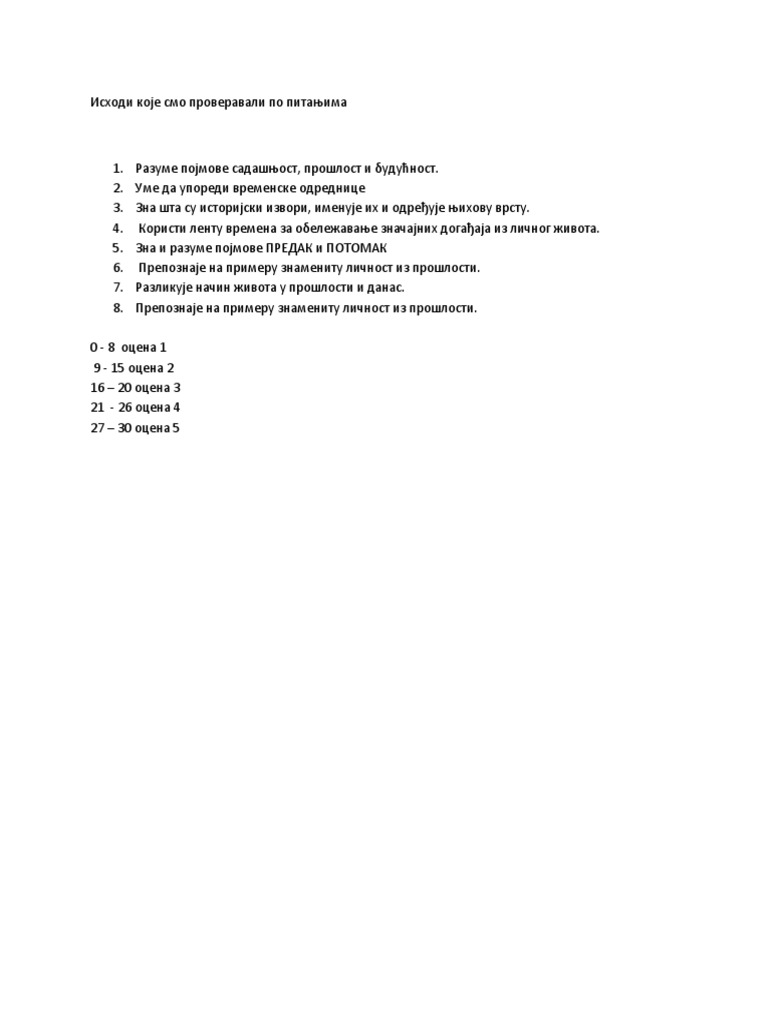 Ishodi Za Test Proslost III Razred PDF