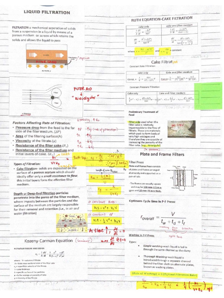 Liquid Filtration Notes and Exercises PDF