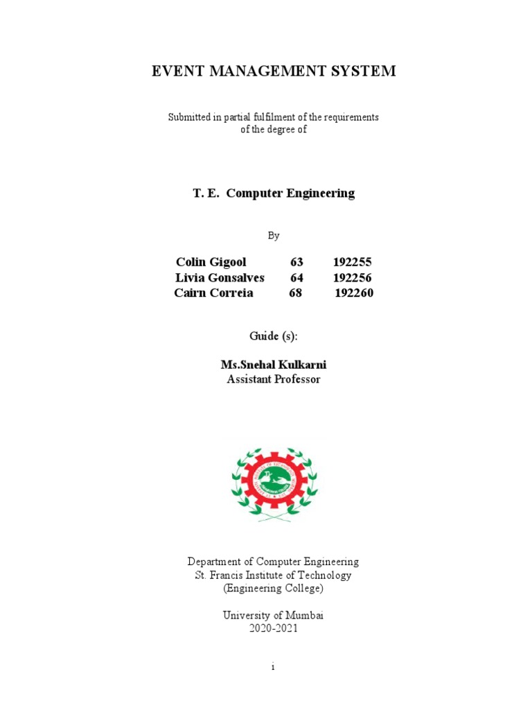 Event Management System T. E. Computer Engineering PDF User