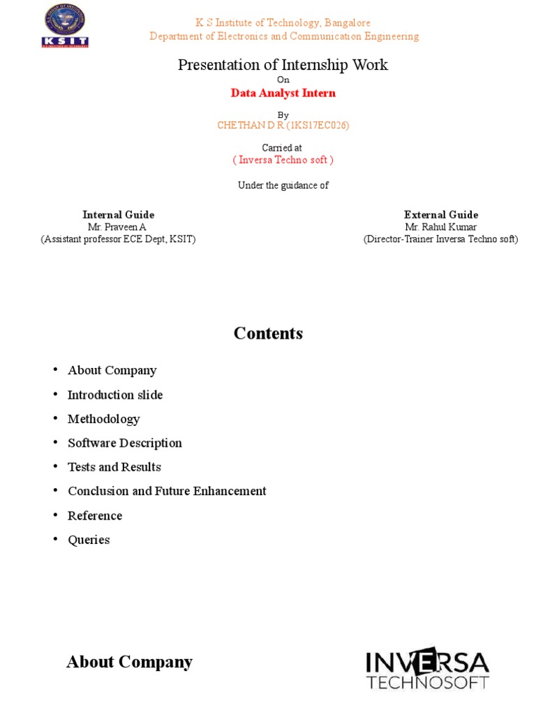 Presentation of Internship Work: Data Analyst Intern | PDF | Matlab ...