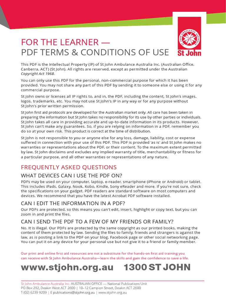 PDF Terms & Conditions of Use: For The Learner | PDF | First Aid ...