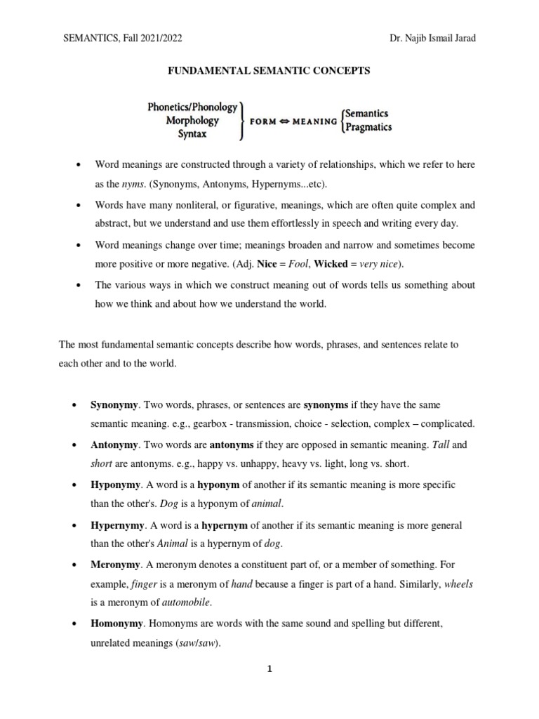 Fundamental Semantic Concepts Breifly Download Free PDF Vocabulary