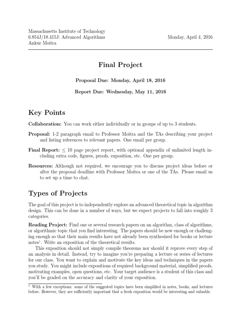 MIT Advanced Algorithms Final Project Guide | PDF | Mathematical ...