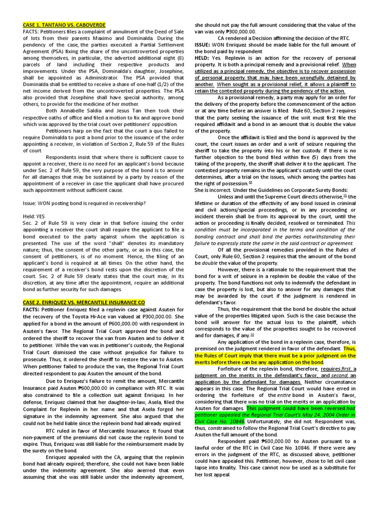 Philippine case law summaries on annulment of deed of sale