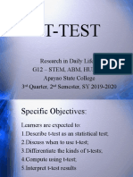 T-Test: Research in Daily Life 2 G12 - Stem, Abm, Humms Apayao State College 3 Quarter, 2 Semester, SY 2019-2020