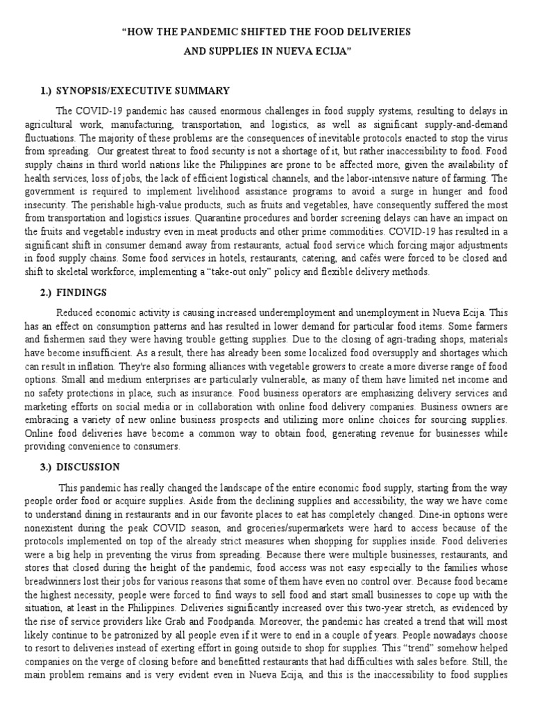 Pandemic Impact on Food Deliveries in Nueva Ecija | PDF | Foods | Food ...