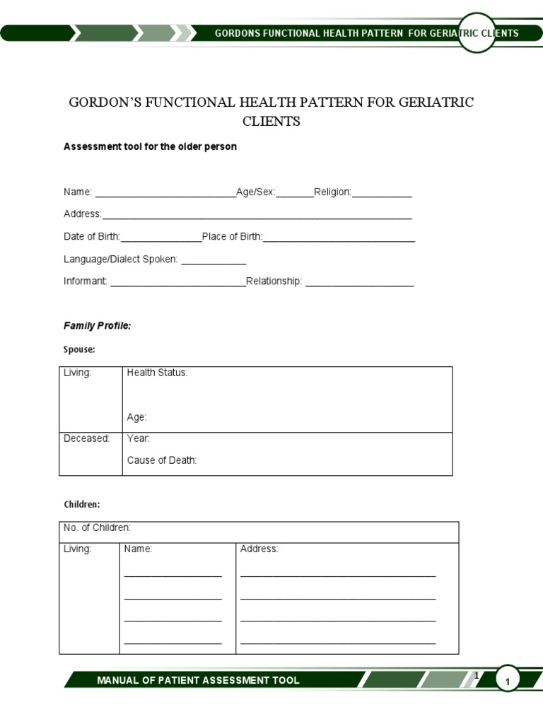 Gordon's Functional Health Pattern For Geriatric Clients | PDF ...