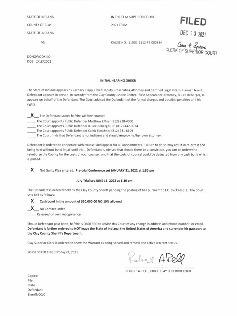 Initial Hearing Order for Caleb Fleschner | PDF | Bail | Public Defender